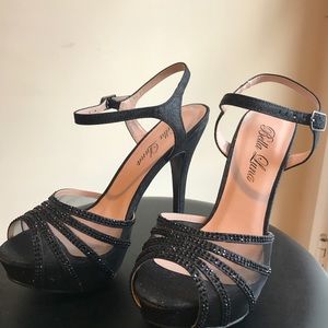 Bella Luna Black Sparkle Rhinestone Platform Heels